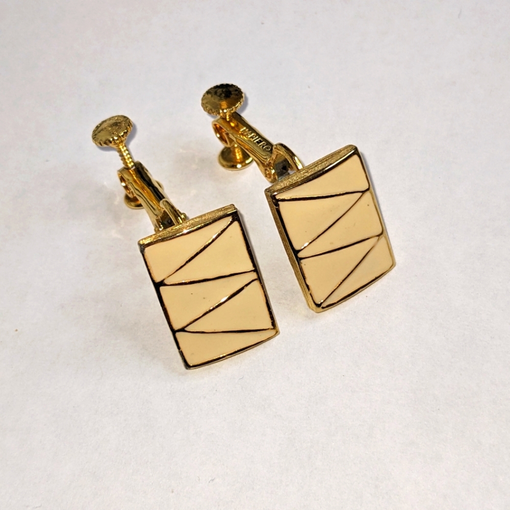 Vintage Napier Geometric Enamel Earrings – Screw Back